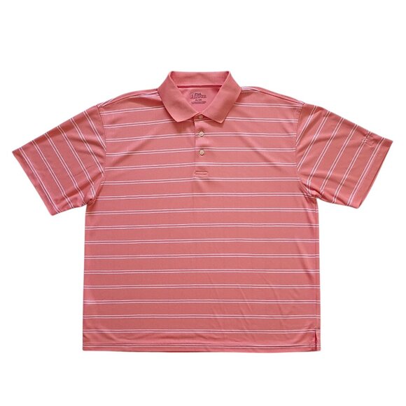 PGA Tour Men’s XL Golf Polo Shirt Coral White Striped Short Sleeve Performance - Picture 1 of 8